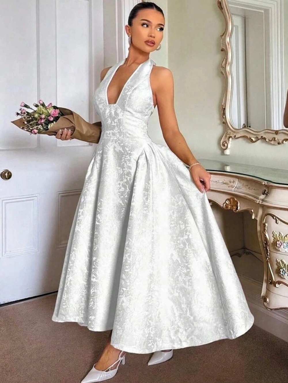 White Elegant , Halter , strapless dress